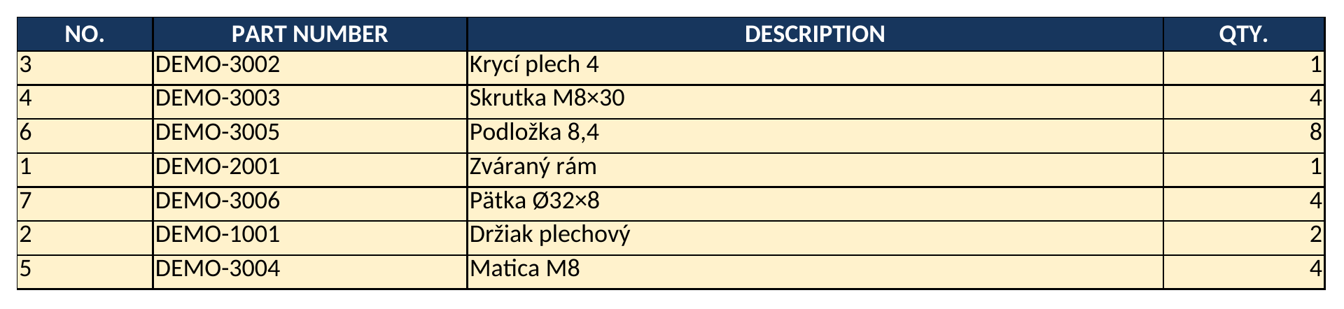 Bill of materials exported to XLSX from the same drawing